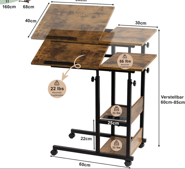 WOODY sängbord och sidobord, justerbar höjd 76–96 cm