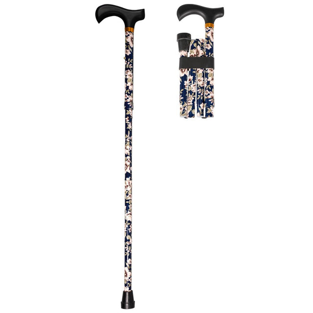Foldbar stok med hvide blomster – Let, justerbar og skridsikker vandrestok - Seniorpleje - Stokke - MOBIAK - - -