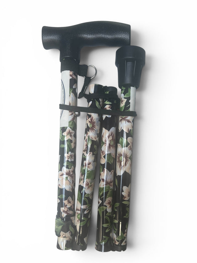 Foldbar stok med hvide blomster – Let, justerbar og skridsikker vandrestok - Seniorpleje - Stokke - MOBIAK - - -