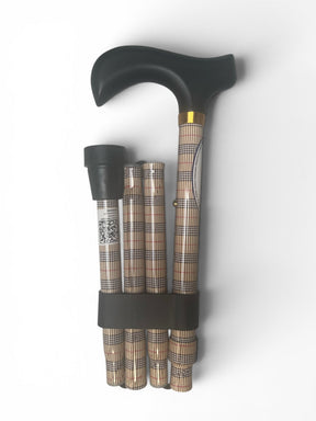 Foldbar stok med brun/sand tern – let, justerbar og skridsikker vandrestok - Seniorpleje - Stokke - MOBIAK - MOK-0809258 -  - 