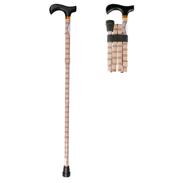 Foldbar stok med brun/sand tern – let, justerbar og skridsikker vandrestok - Seniorpleje - Stokke - MOBIAK - MOK-0809258 -  - 