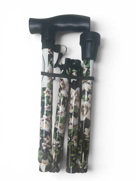 Foldbar stok med hvide blomster – Let, justerbar og skridsikker vandrestok - Seniorpleje - Stokke - MOBIAK -  -  - 