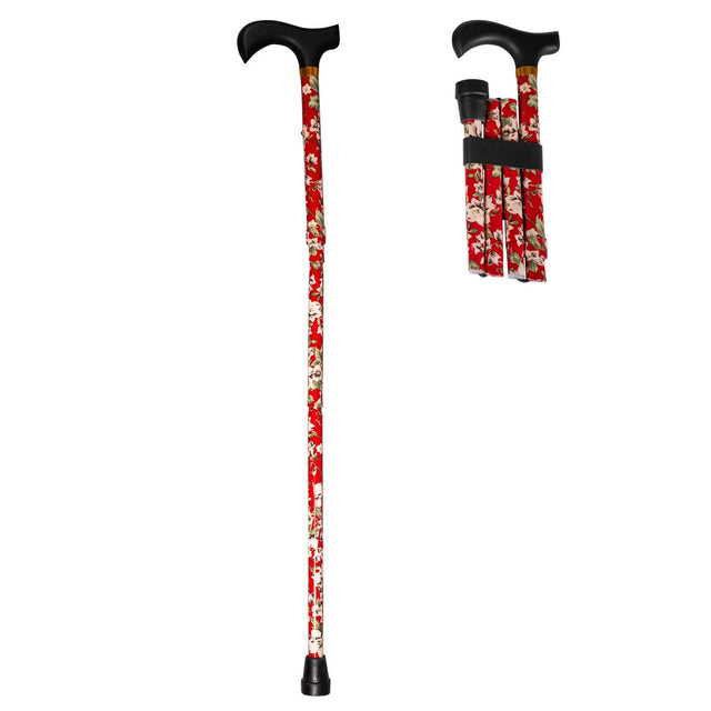 Smart foldbar stok - Rødblomstret. Let, enkel og højdejusterbar (81 - 92 cm) - Seniorpleje - Stokke - MOBIAK - SPLSPD-01 -  - 