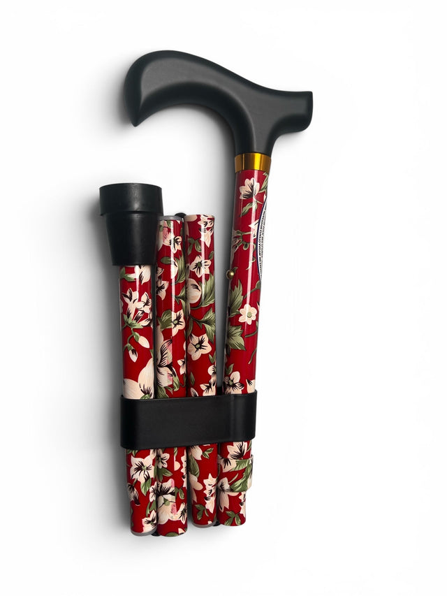 Smart foldbar stok - Rødblomstret. Let, enkel og højdejusterbar (81 - 92 cm) - Seniorpleje - Stokke - MOBIAK - SPLSPD-01 -  - 