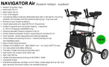 Navigator Air Outdoor - med smarte justerbare armstøtter (2 forskellige vinkler) - Seniorpleje - Udendørs rollatorer - Rehasense - RHS-NACHL600 - - -